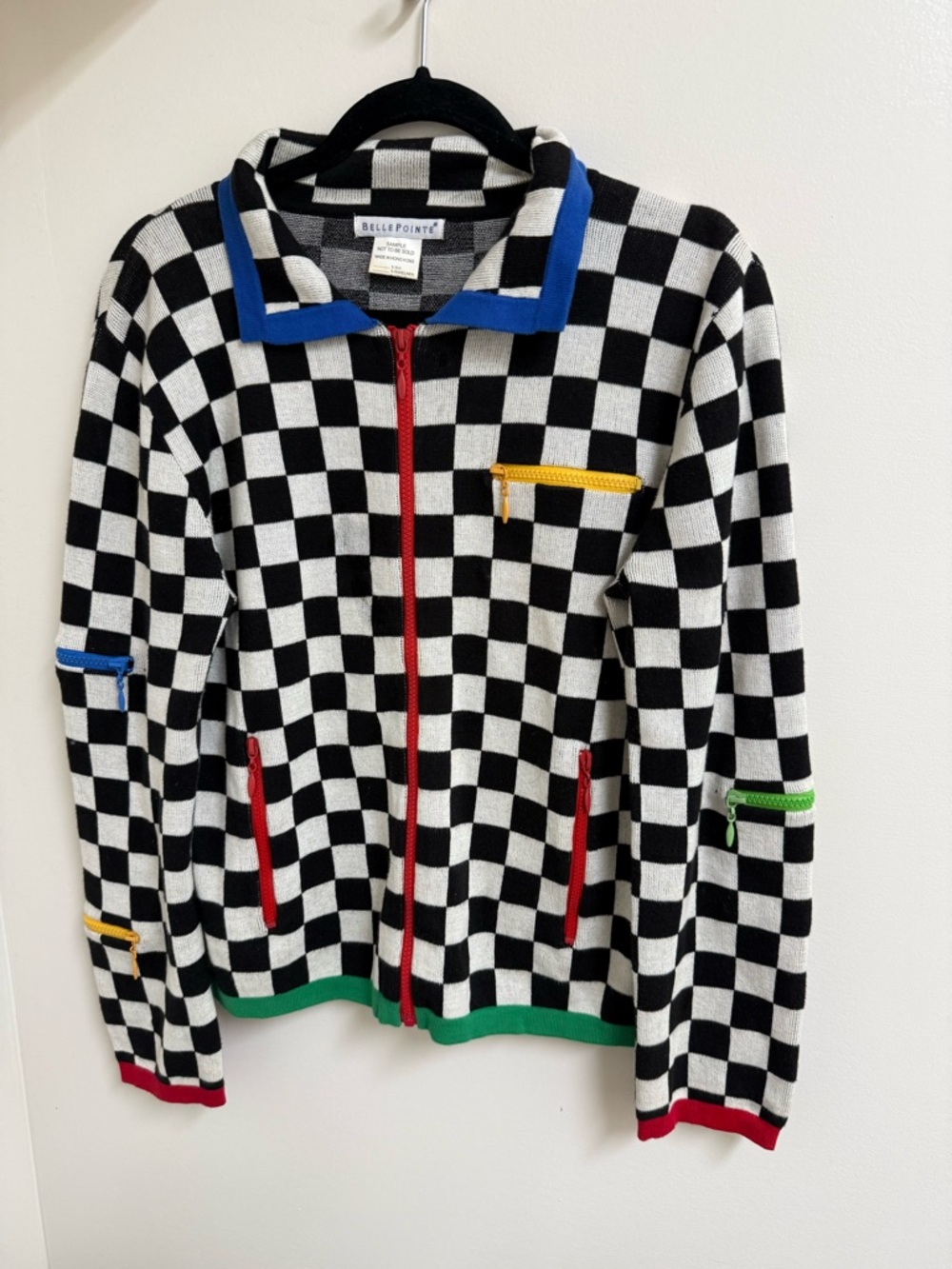 Belle Pointe Vintage Art to Wear Checkerboard Knit Cardigan Sweater Size M Rare